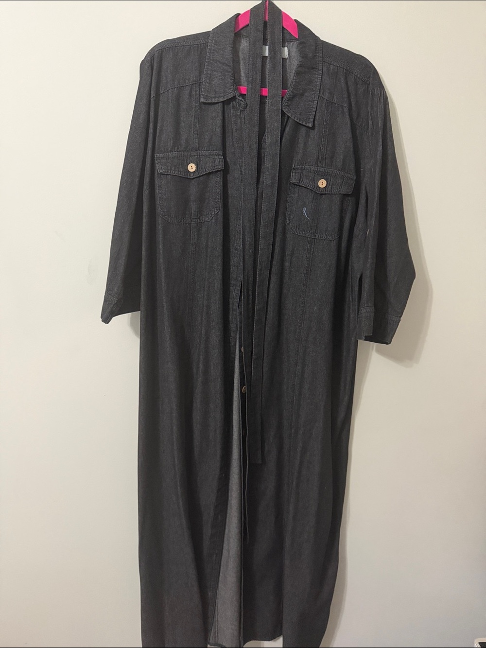Classic Black Maxi Shirt Dress with Tie Waist